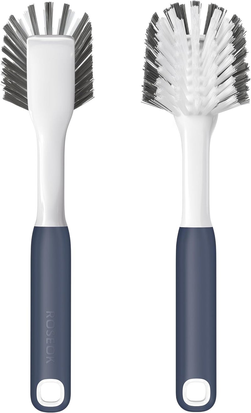 ROSEOK Dish Brush with Built-in Scraper,Kitchen Scrub Brush for Cleaning Dishes,Pots,Non-Stick Pans and Sinks,Navy Blue,2 Pack - Image 1